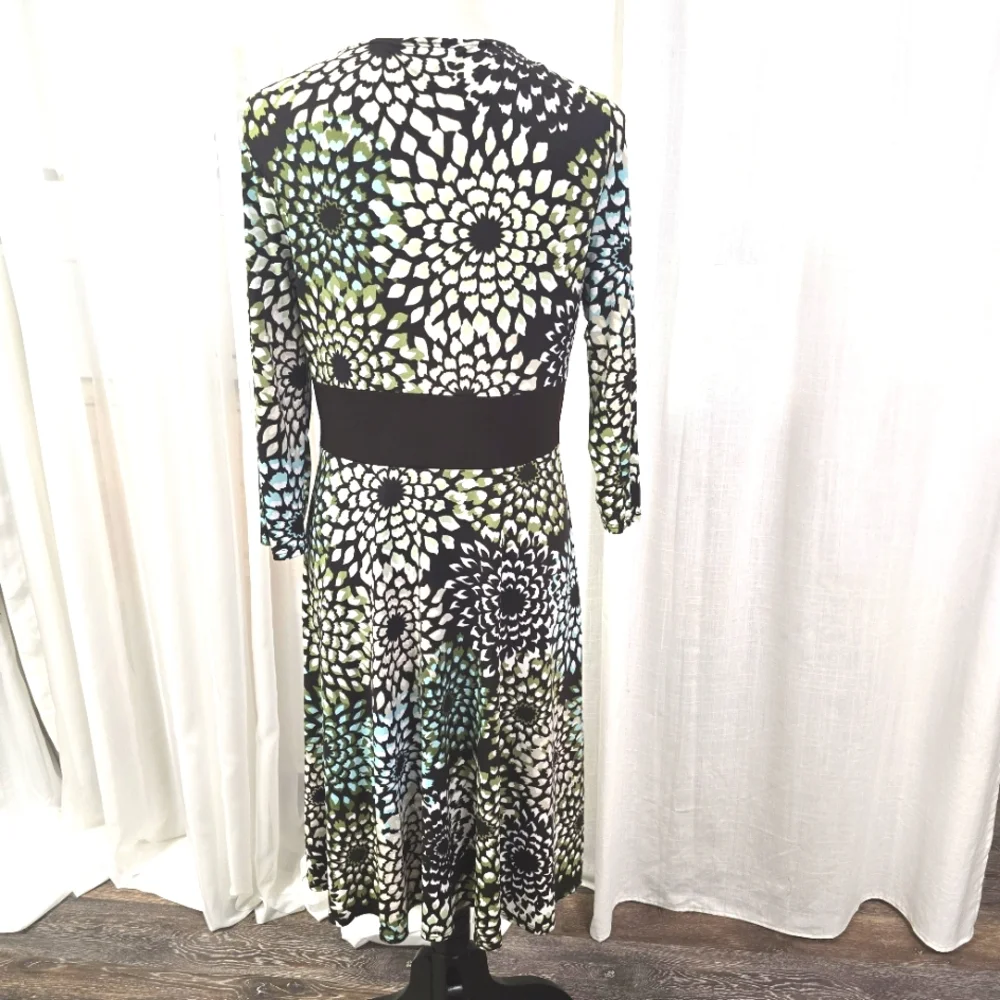 2/$30 Vintage En Focus Green & Black Babydoll Floral Midi Dress‎ Womens Size 12P